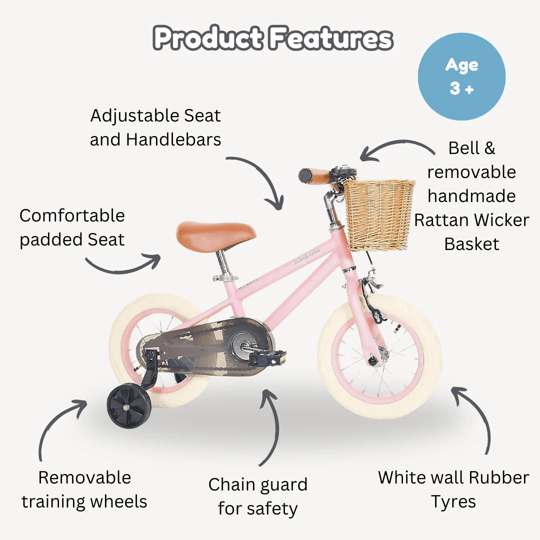 12 Inch Classic Pedal Bike with Wicker Basket - Image 32
