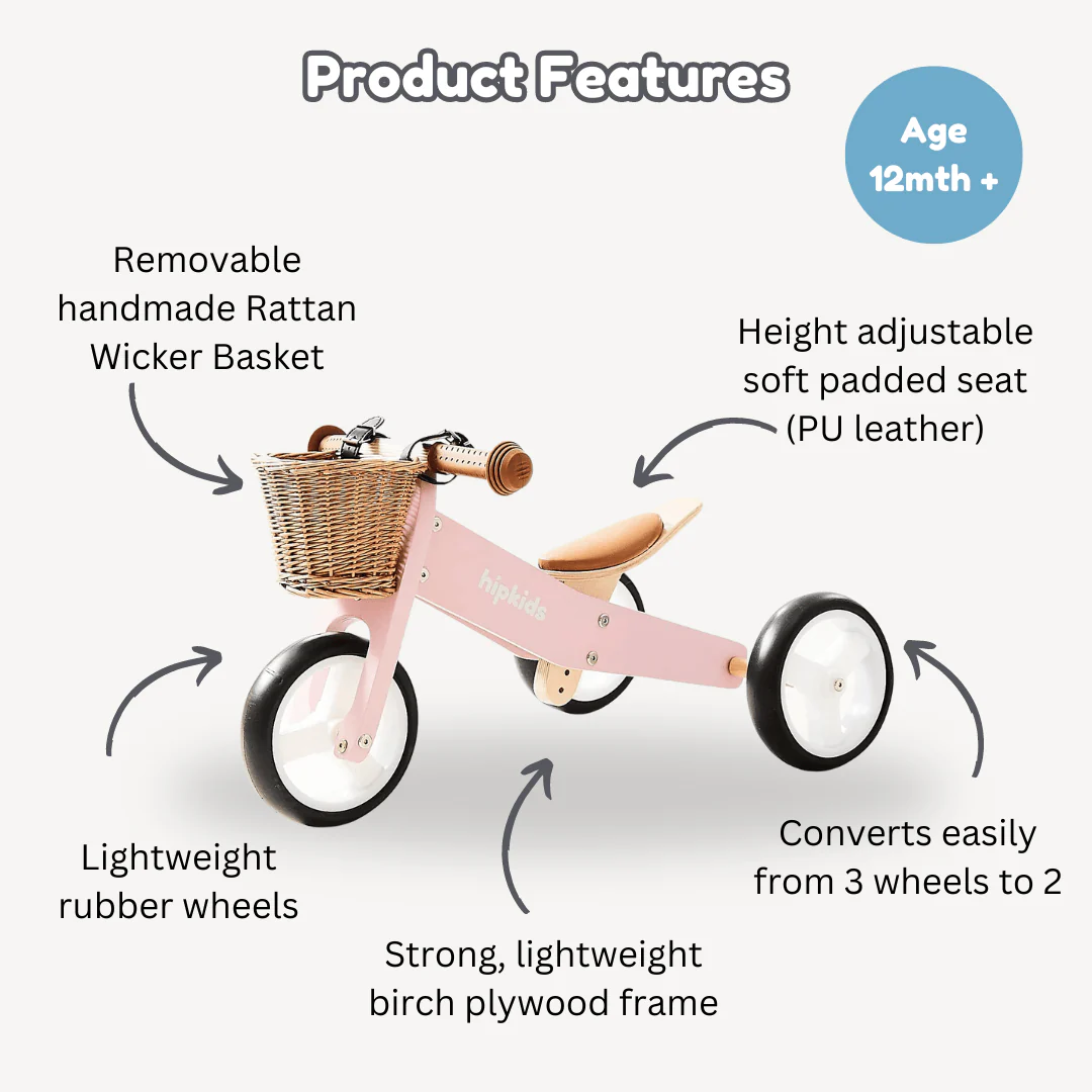 2 in 1 Toddler Mini-Trike/Balance Bike with Wicker Basket - Image 11