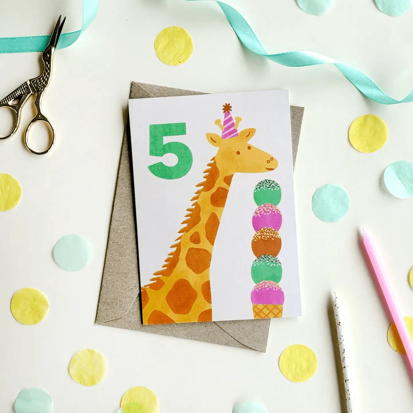 Age 5 Giraffe Birthday Card - Image 2
