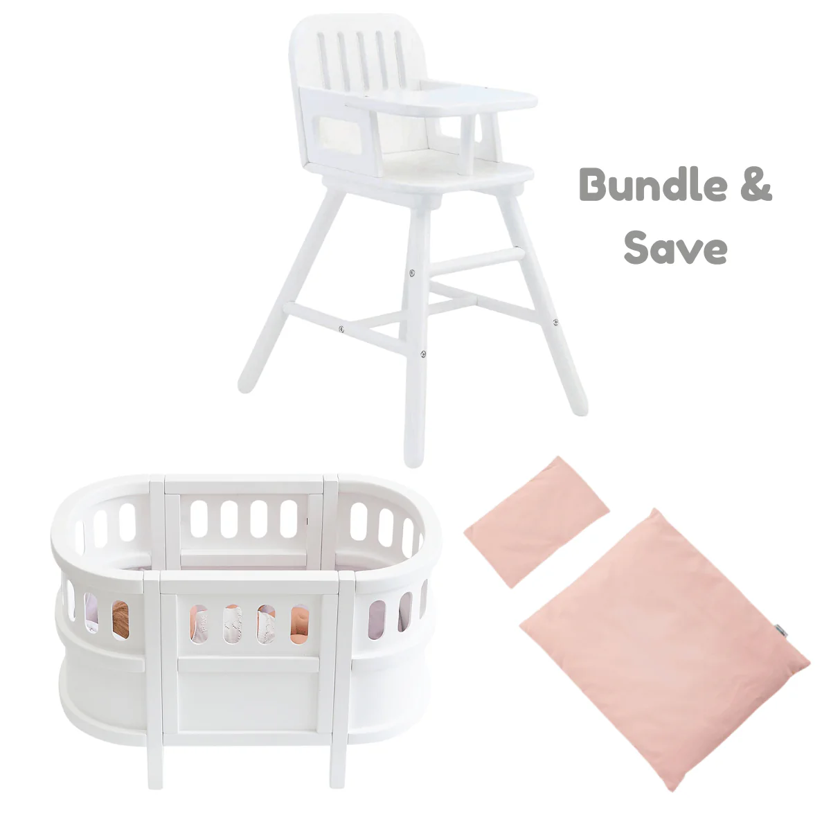 Celeste Cot, Celeste High Chair & Doll Bedding Bundle