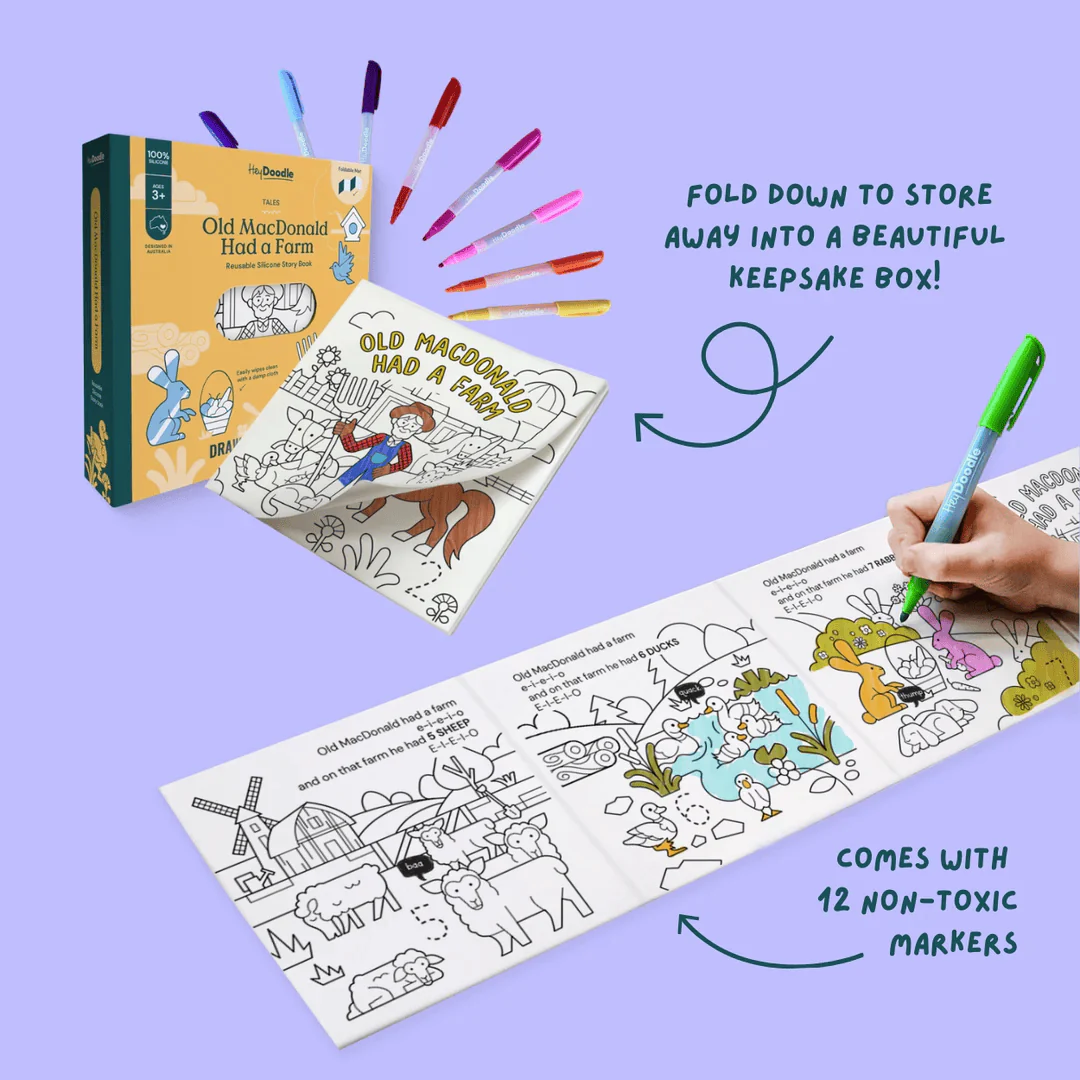 HeyDoodle Old MacDonald Had a Farm Tales - Reusable Colouring Book