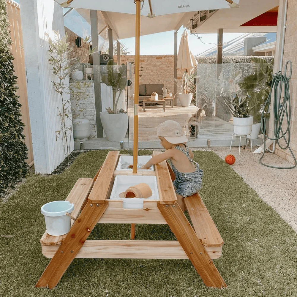 Kids Sand Water / Picnic Table with Umbrella White - Preorder - Image 14