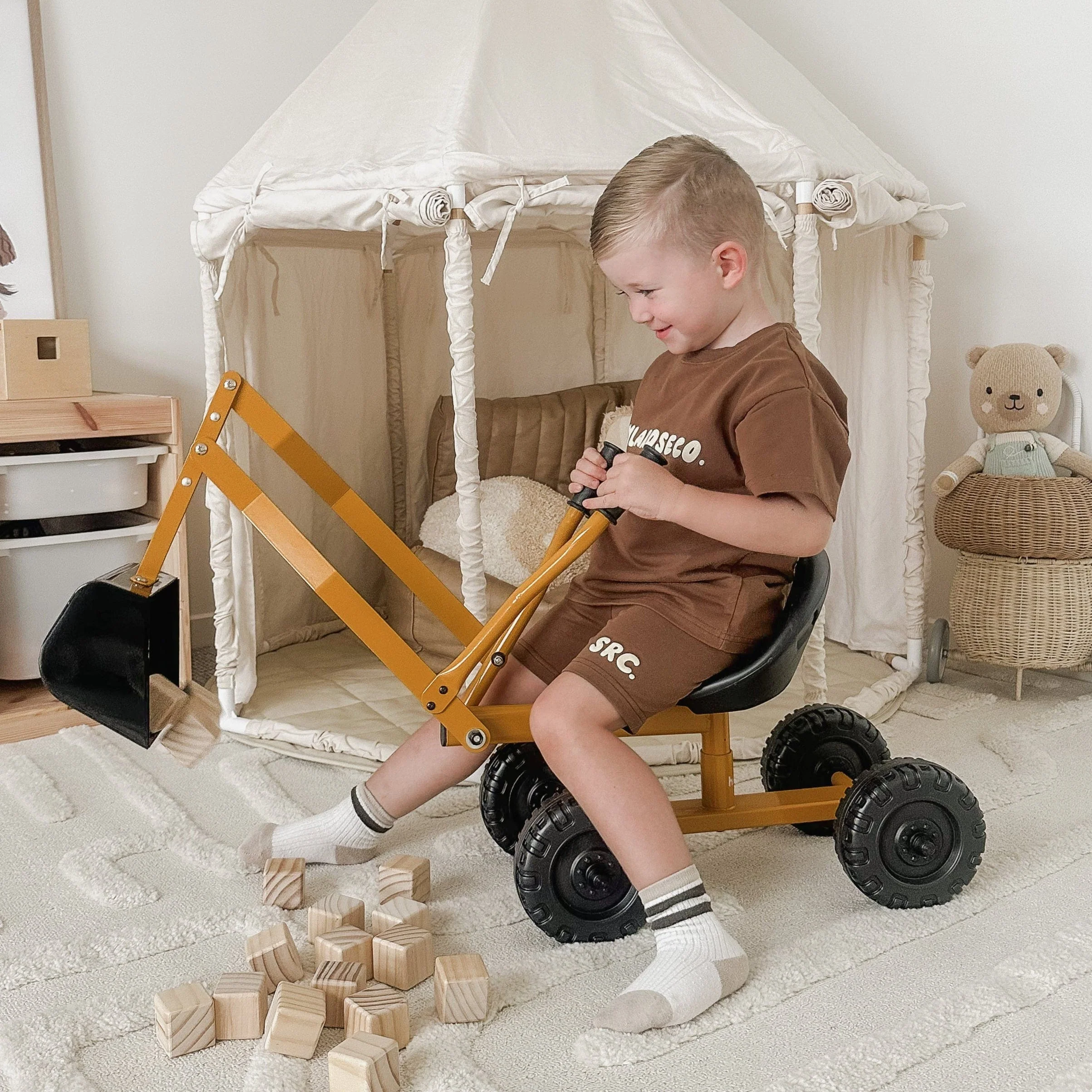 Kids Steel Toy Ride-On Excavator - Mustard - Preorder - Image 4