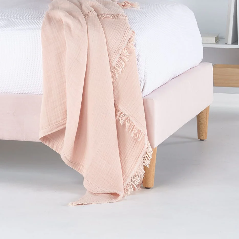 LIBERTY Upholstered Bed Pale Pink Velvet - Image 4
