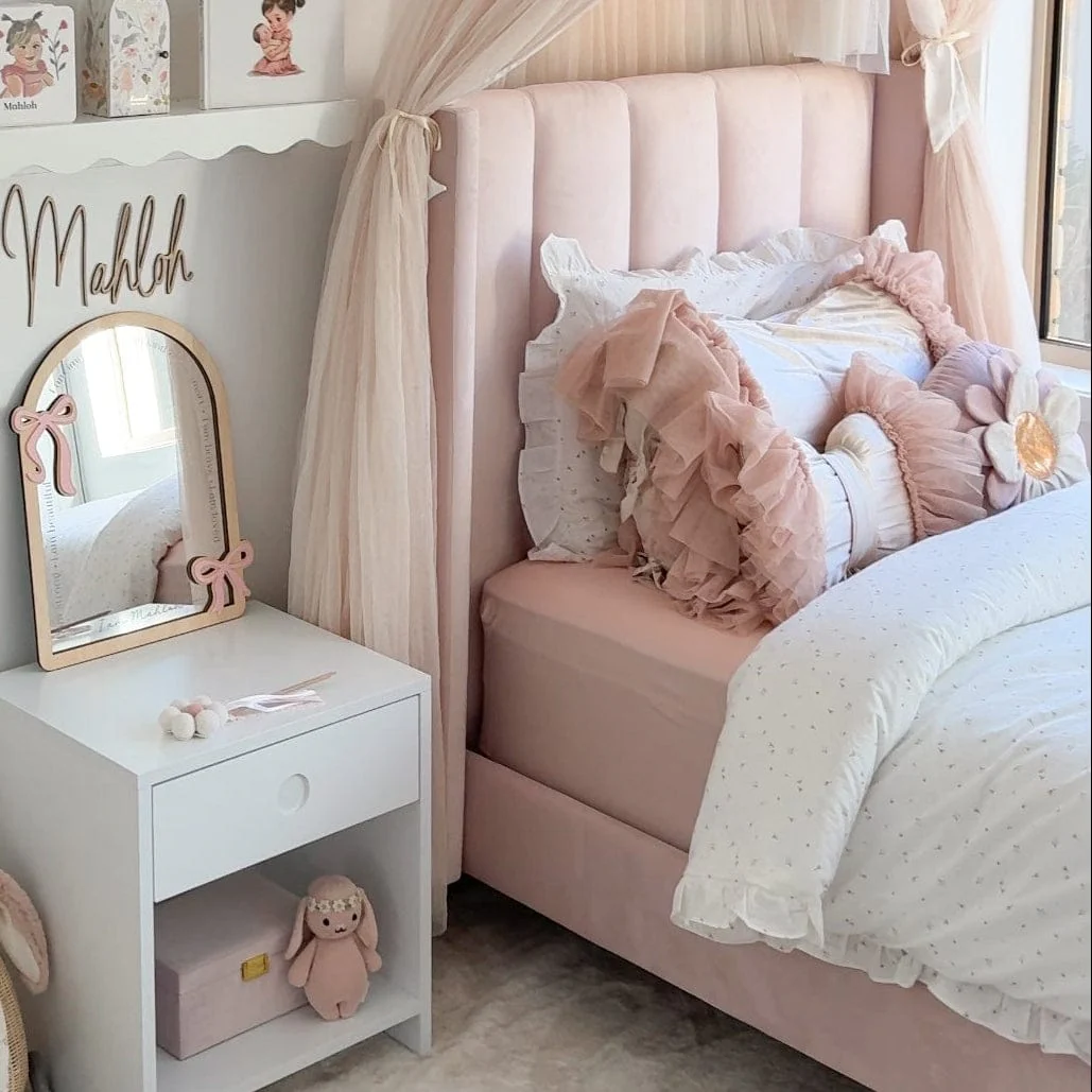 LIBERTY Upholstered Bed Pale Pink Velvet - Image 6