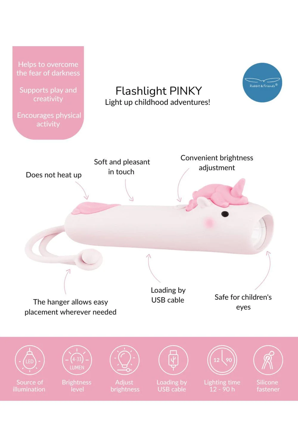 Rabbit & Friends Flashlight Unicorn - Pinky - Preorder - Image 5