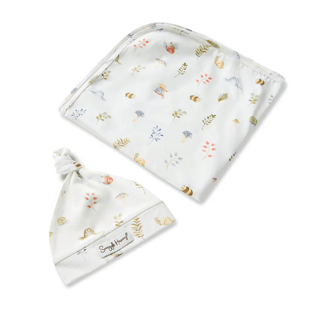 Snuggle Hunny Garden Friends Organic Jersey Wrap & Beanie Set - Image 2