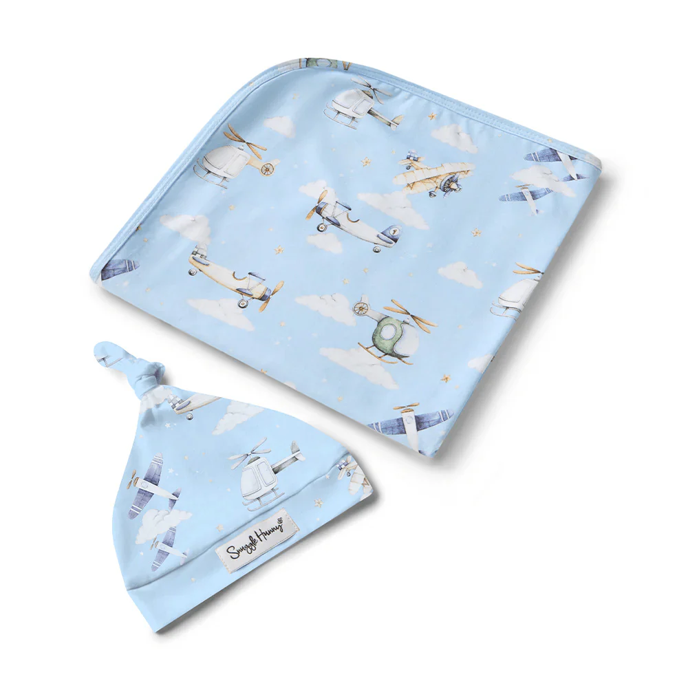 Snuggle Hunny Taking Flight Organic Jersey Wrap & Beanie Set - Image 2