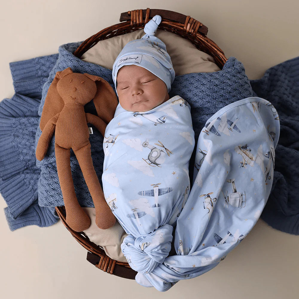 Snuggle Hunny Taking Flight Organic Jersey Wrap & Beanie Set - Image 5